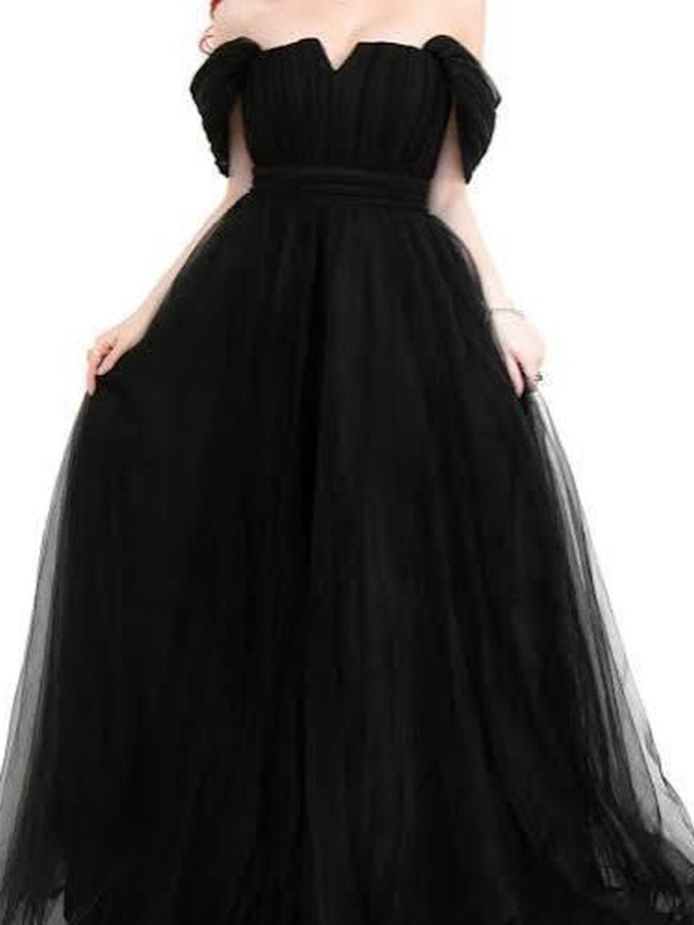Foxblood Black Off-Shoulder Tulle Evening Gown